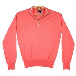Peter Millar Excursionist Flex Mens‎ 1/4 Zip Sweater Coral Merino Blend M Italy